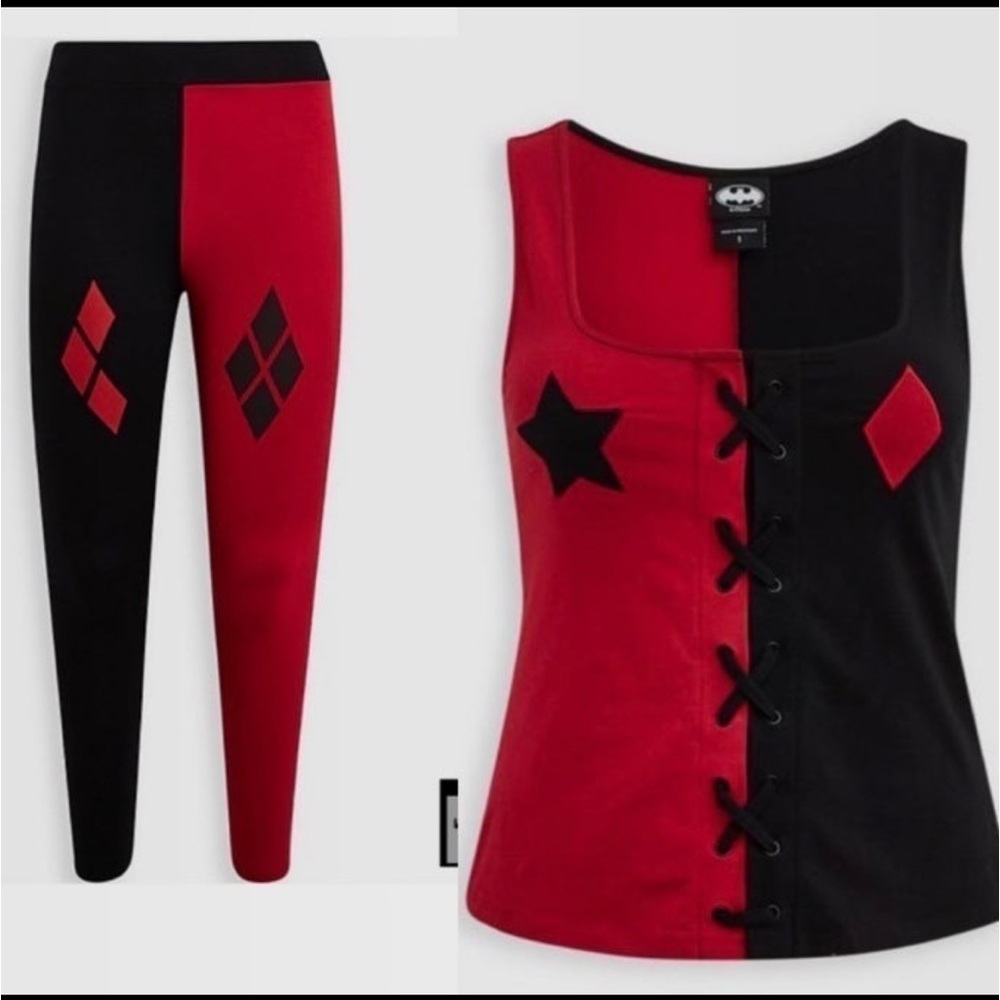 Torrid DC NWT Set Harley Quinn Foxy Corset Front Tank and Leggings Batman